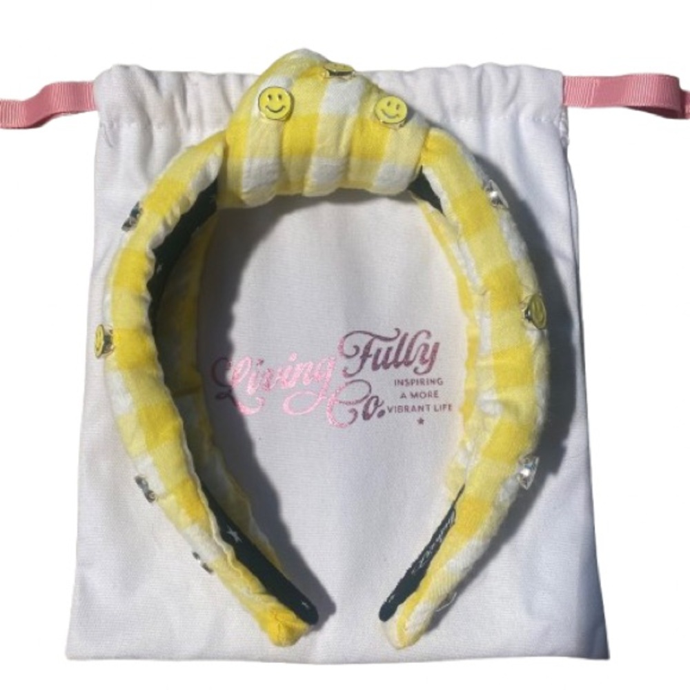 Living Fully Co. Headband Yellow and White with Smiley Faces